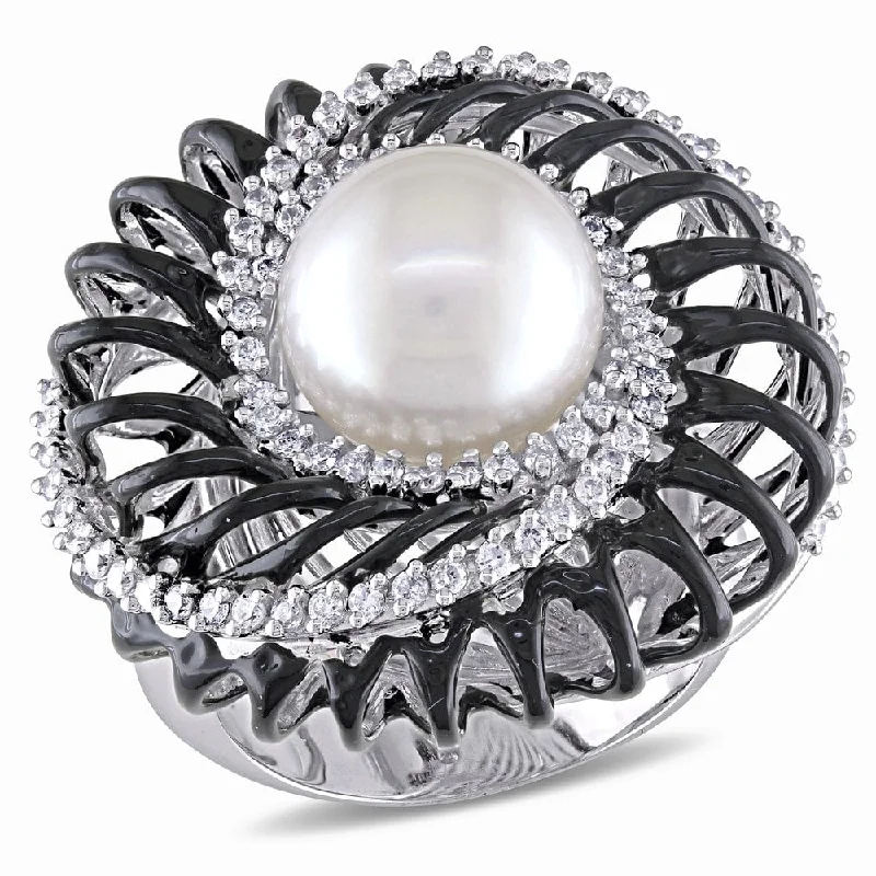 Miadora Signature Collection 18k White Gold South Sea Pearl and 5/8ct TDW Diamond Ring (G-H, SI1-SI2