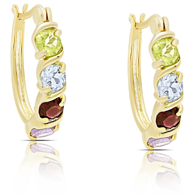 Dolce Giavonna Gold Over Sterling Silver Multi Gemstone Hoop Earrings