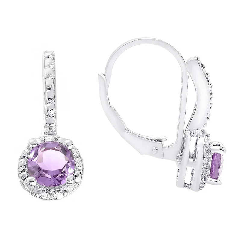 Dolce Giavonna Sterling Silver Amethyst and White Topaz Leverback Earrings