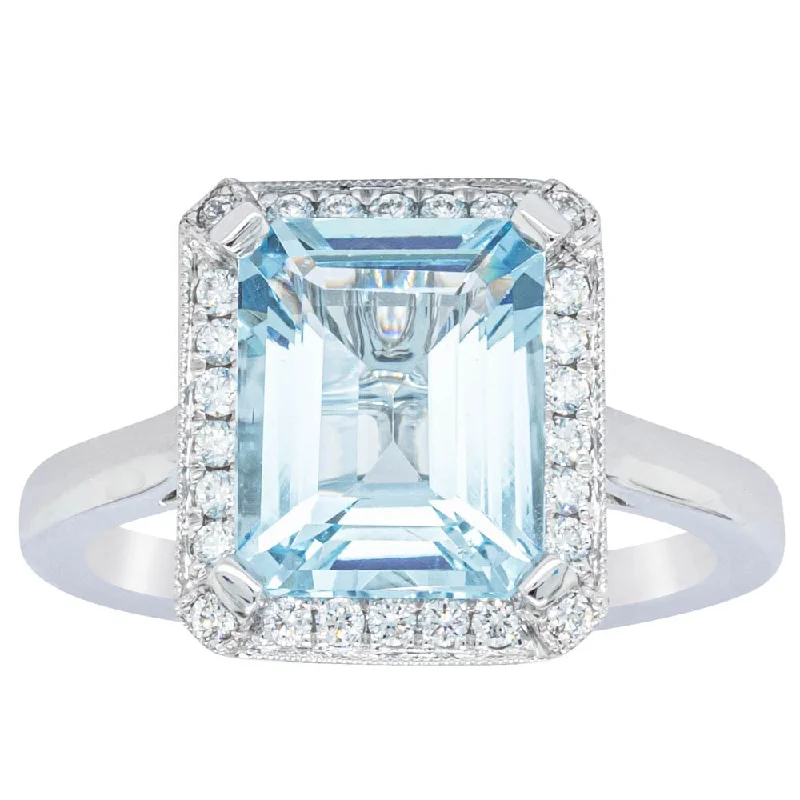 18ct White Gold 2.55ct Aquamarine & Diamond Empire Ring