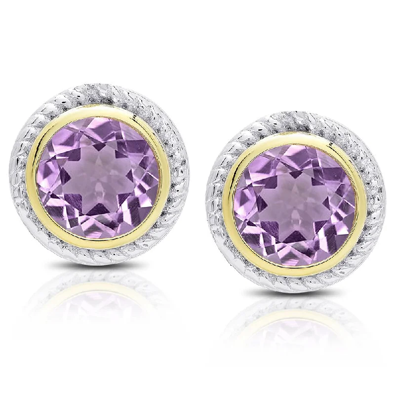 Dolce Giavonna Sterling Silver Amethyst Circle Stud Earrings