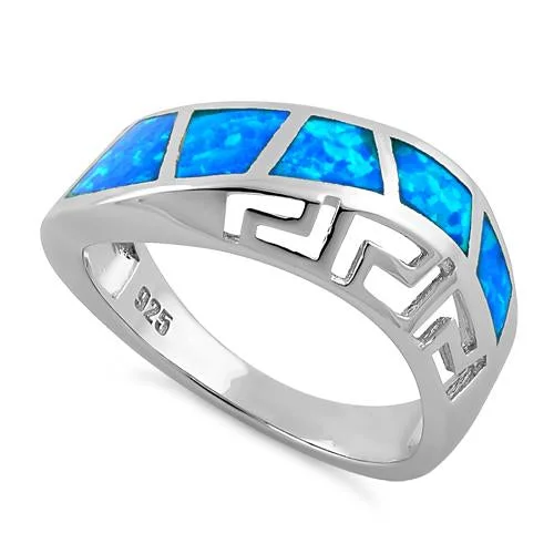 Sterling Silver Greek Pattern Lab Opal Ring