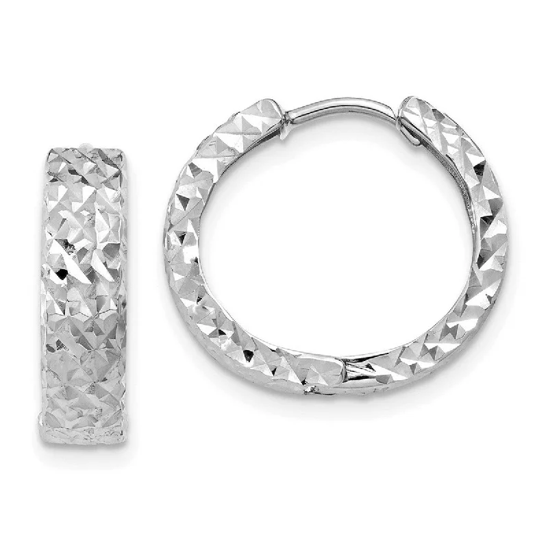 Curata 14k White Gold Diamond-Cut Hinged Hoop Earrings (6mm x 16mm)