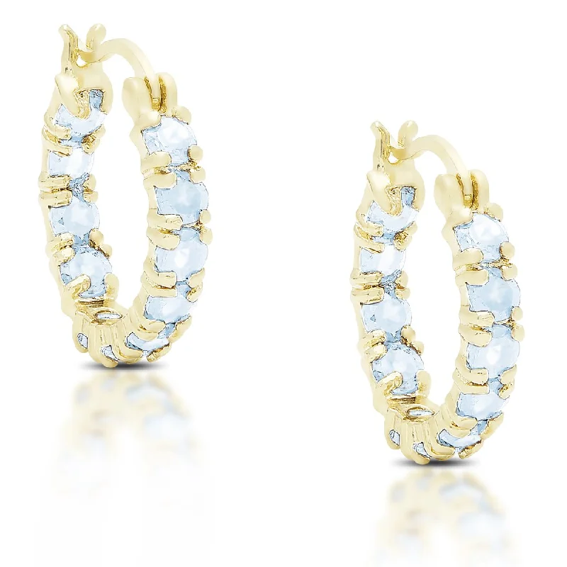 Dolce Giavonna Gold over Silver or Sterling Silver Blue Topaz Hoop Earrings