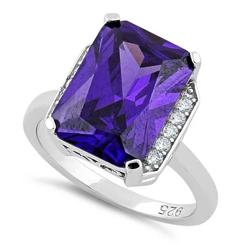 Sterling Silver Radiant Purple CZ Ring