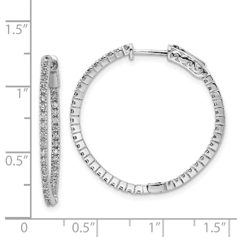 Curata 925 Sterling Silver Polished Safety clasp Rhodium Plated With CZ Cubic Zirconia Hinged Hoop Earrings