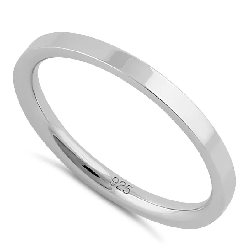 Sterling Silver 2mm Flat Wedding Band Ring