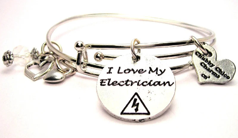 I Love My Electrician Expandable Bangle Bracelet Set