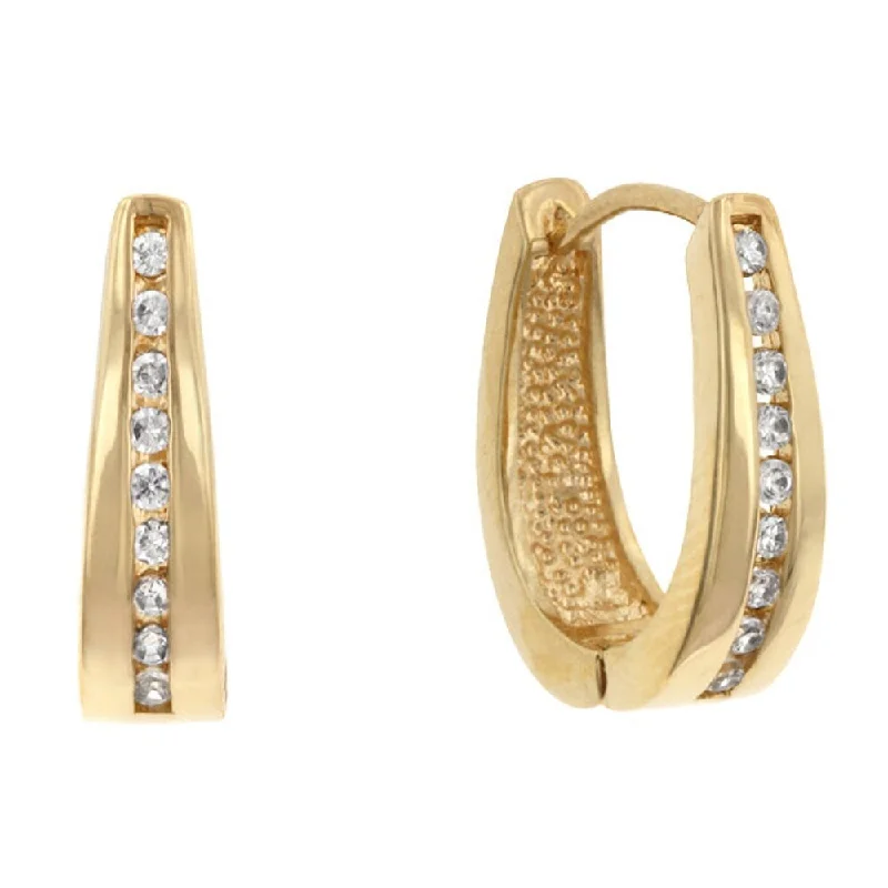 Elegant Goldtone Finish Cubic Zirconia Hoop Earrings - 17 Mm X 5 Mm W X 3 Mm H