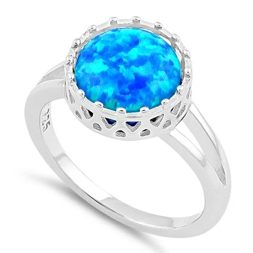 Sterling Silver Crown Blue Lab Opal Ring