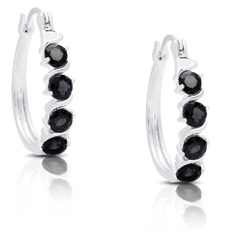 Dolce Giavonna Sterling Silver Sapphire Leverback Hoop Earrings